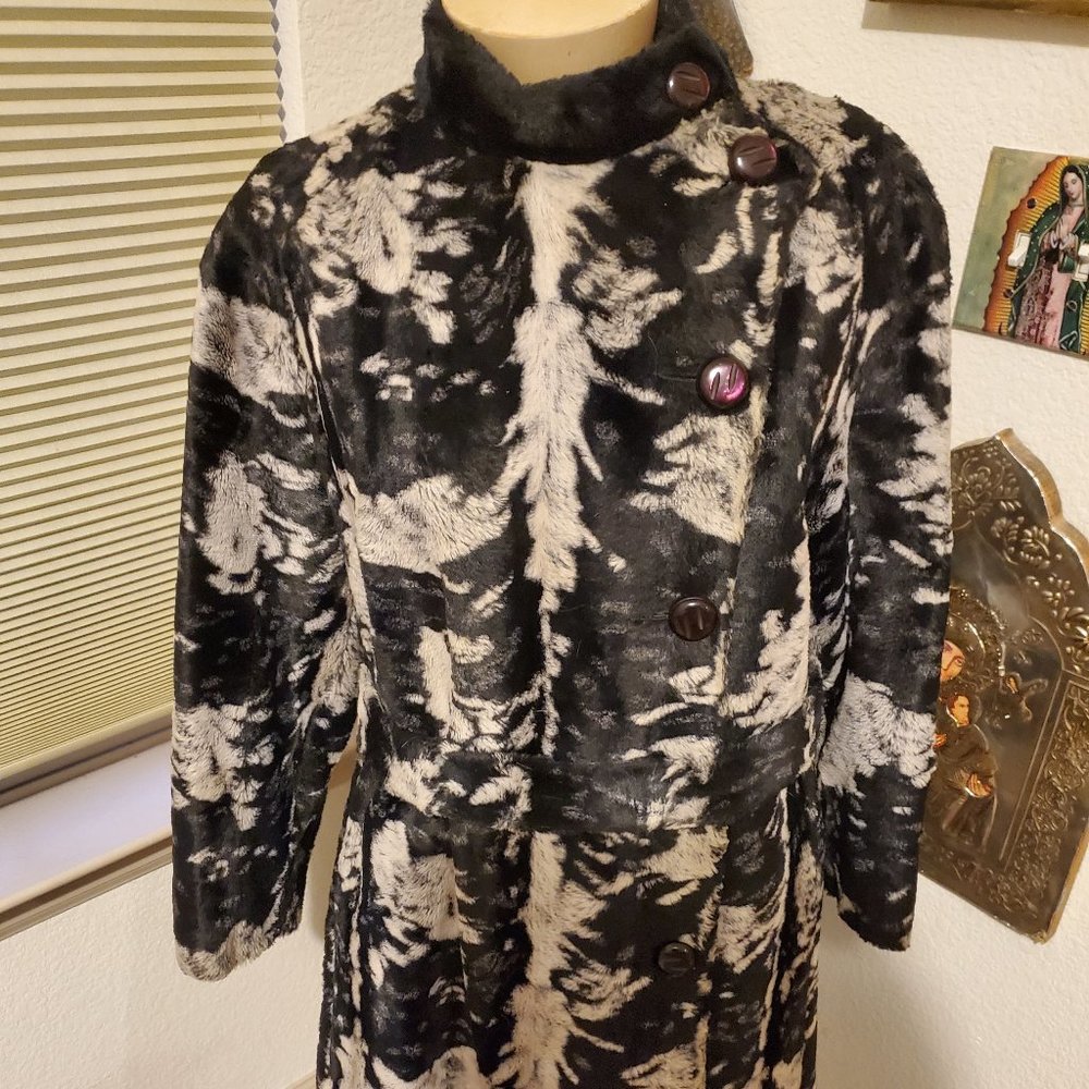 Vintage black and cream faux fur coat